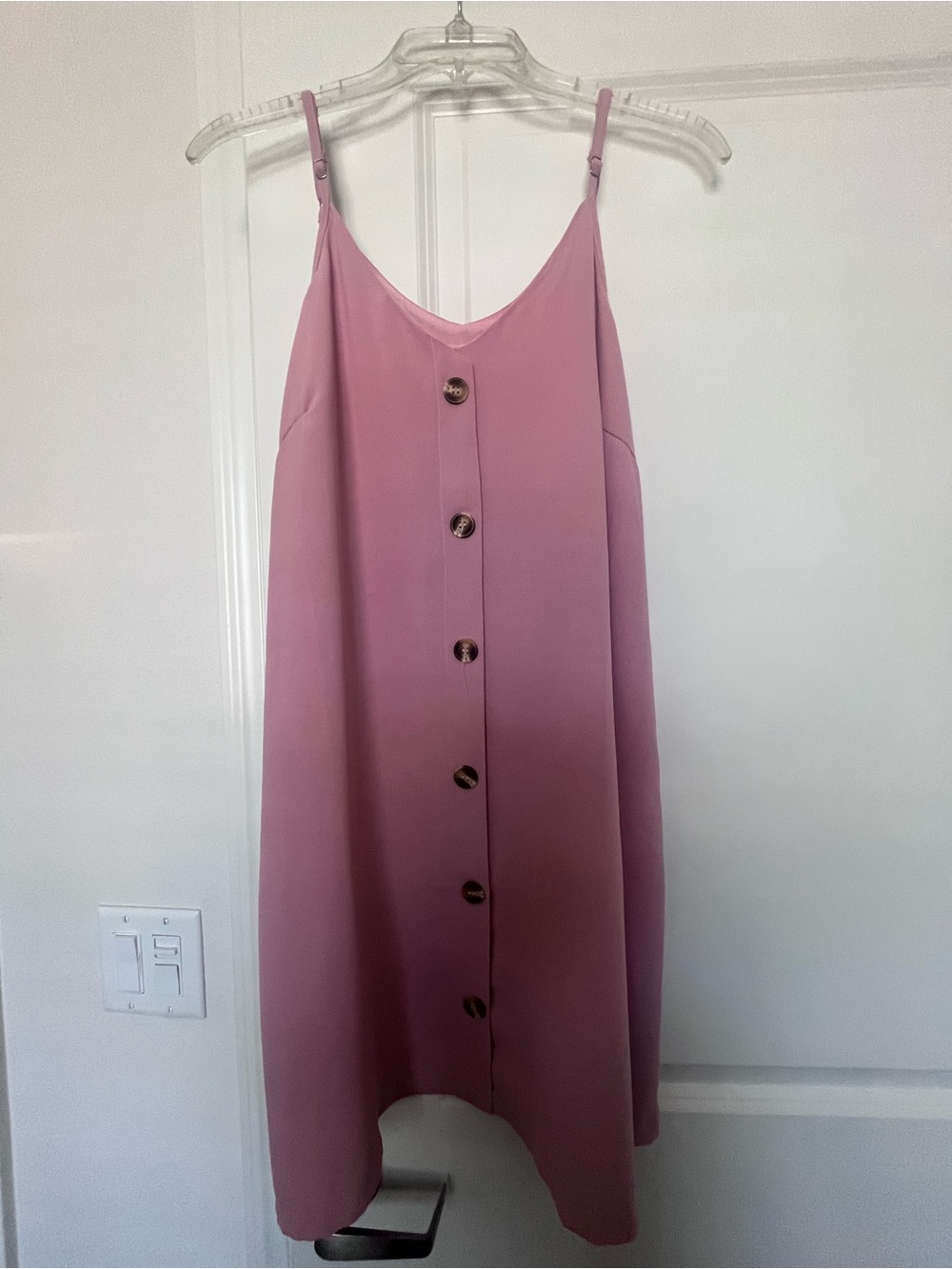 Pink Button-Front Mini Slip Dress with Adjustable Straps